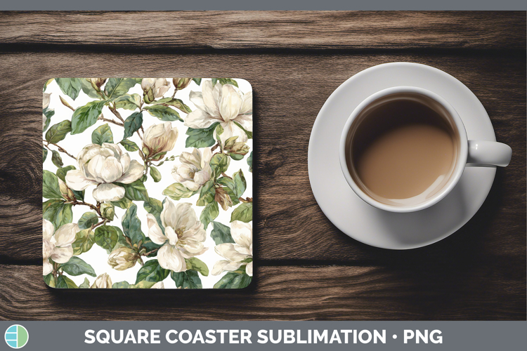 Magnolia Flowers 02 Pastel Pattern Square Coaster Sublimatio