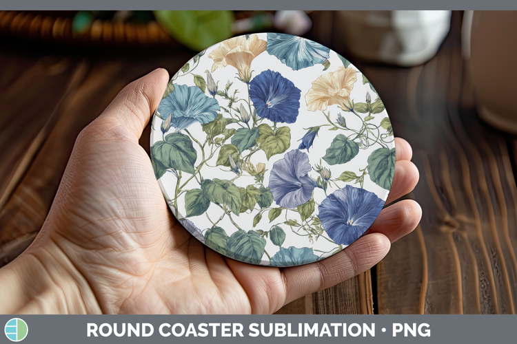Morning Glory Flowers 02 Pastel Pattern Round Coaster Sublim