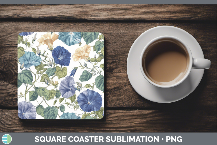 Morning Glory Flowers 02 Pastel Pattern Square Coaster Subli