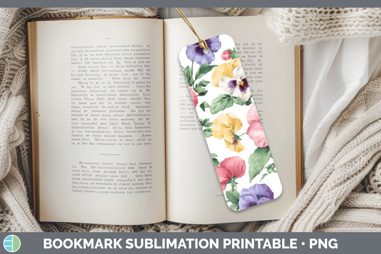 Pansy Flowers 02 Pastel Pattern Bookmark Sublimation Design