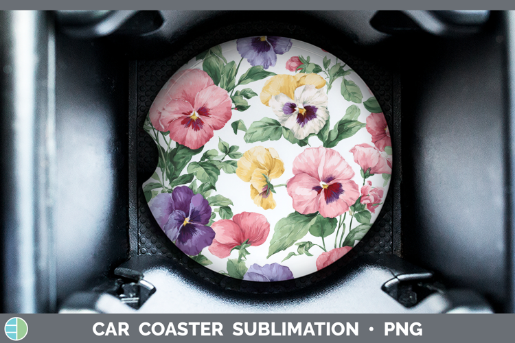 Pansy Flowers 02 Pastel Pattern Car Coaster Sublimation Desi