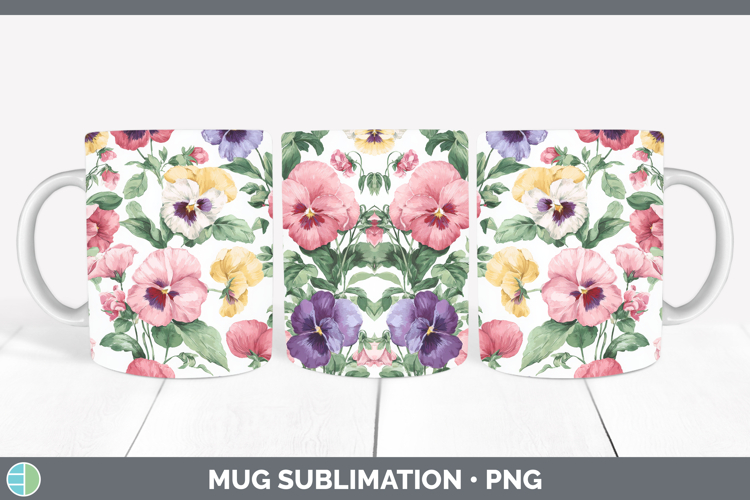 Pansy Flowers 02 Pastel Pattern Mug Wrap Sublimation Design
