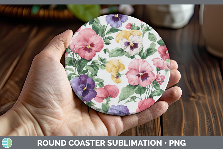 Pansy Flowers 02 Pastel Pattern Round Coaster Sublimation De