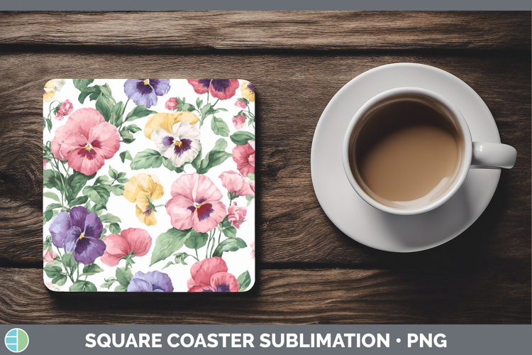 Pansy Flowers 02 Pastel Pattern Square Coaster Sublimation D