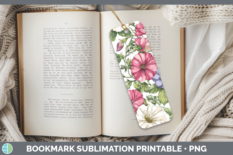 Petunia Flowers 02 Pastel Pattern Bookmark Sublimation Desig