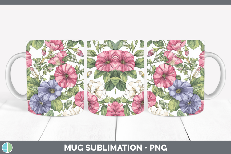 Petunia Flowers 02 Pastel Pattern Mug Wrap Sublimation Desig