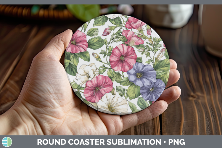 Petunia Flowers 02 Pastel Pattern Round Coaster Sublimation