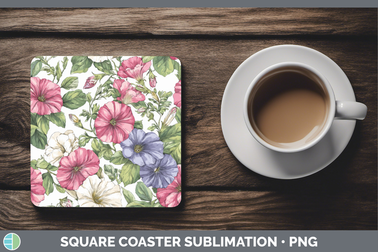 Petunia Flowers 02 Pastel Pattern Square Coaster Sublimation