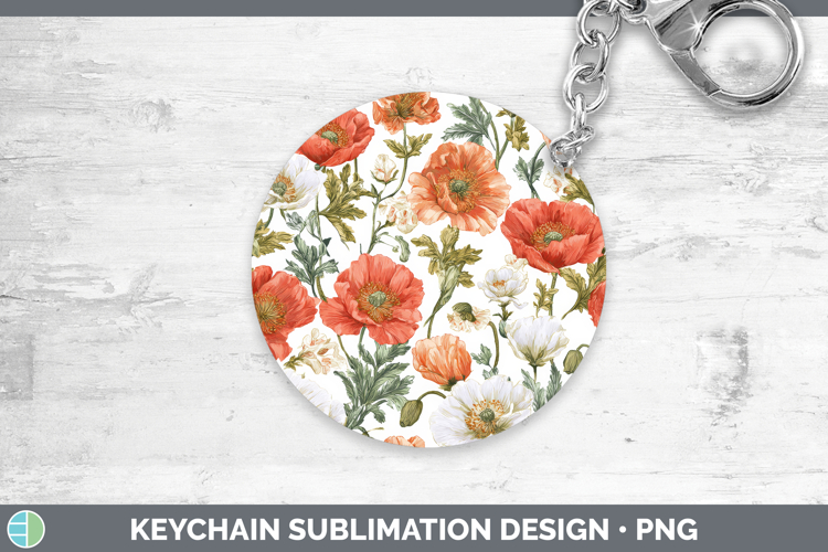 Poppy Flowers 02 Pastel Pattern Keychain Sublimation Design