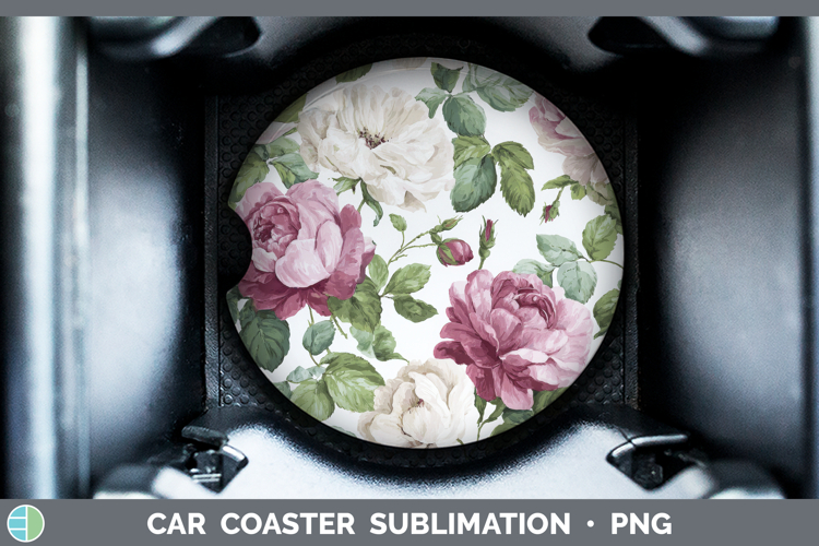 Rose Flowers 02 Pastel Pattern Car Coaster Sublimation Desig