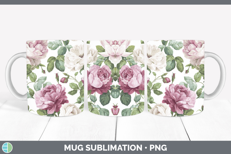 Rose Flowers 02 Pastel Pattern Mug Wrap Sublimation Design