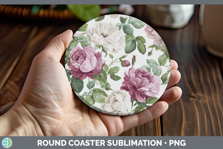 Rose Flowers 02 Pastel Pattern Round Coaster Sublimation Des