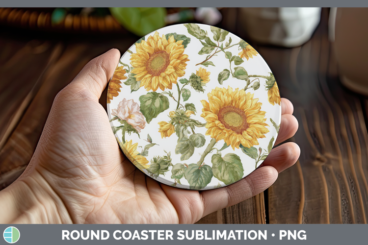 Sunflower Flowers 02 Pastel Pattern Round Coaster Sublimatio