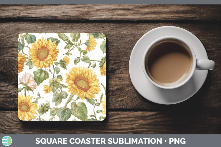 Sunflower Flowers 02 Pastel Pattern Square Coaster Sublimati