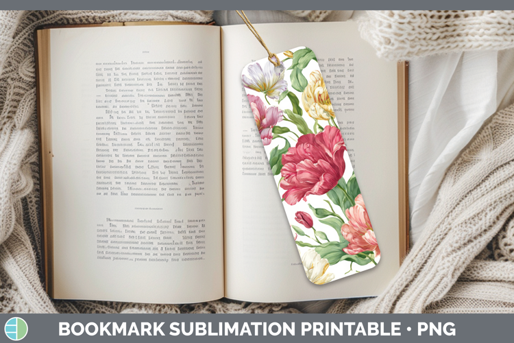 Tulip Flowers 02 Pastel Pattern Bookmark Sublimation Design