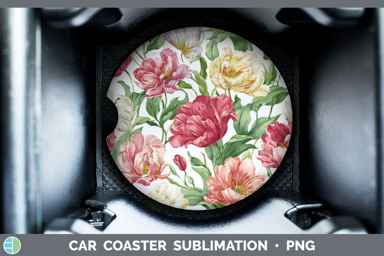 Tulip Flowers 02 Pastel Pattern Car Coaster Sublimation Desi