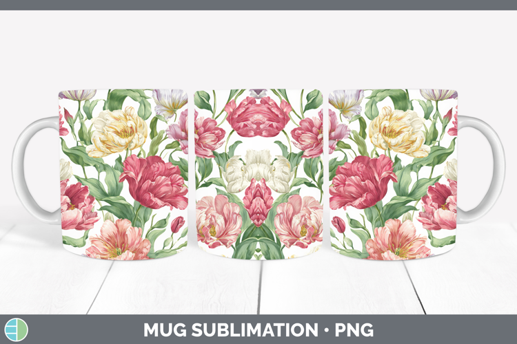 Tulip Flowers 02 Pastel Pattern Mug Wrap Sublimation Design