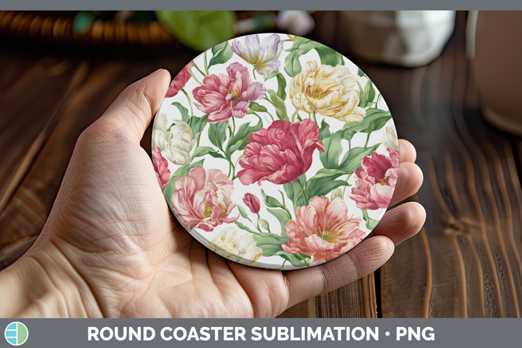 Tulip Flowers 02 Pastel Pattern Round Coaster Sublimation De