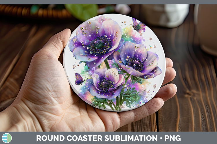 Flowers 02 Rainbow Summer Anemone Round Coaster Sublimation