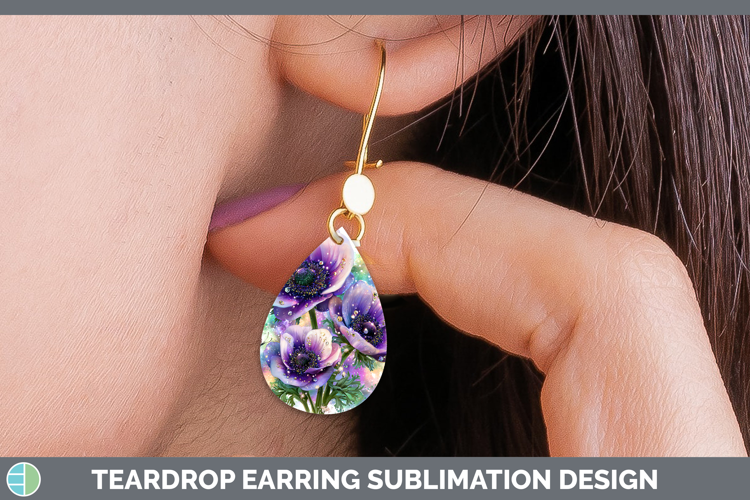 Flowers 02 Rainbow Summer Anemone Teardrop Earrings Sublimat