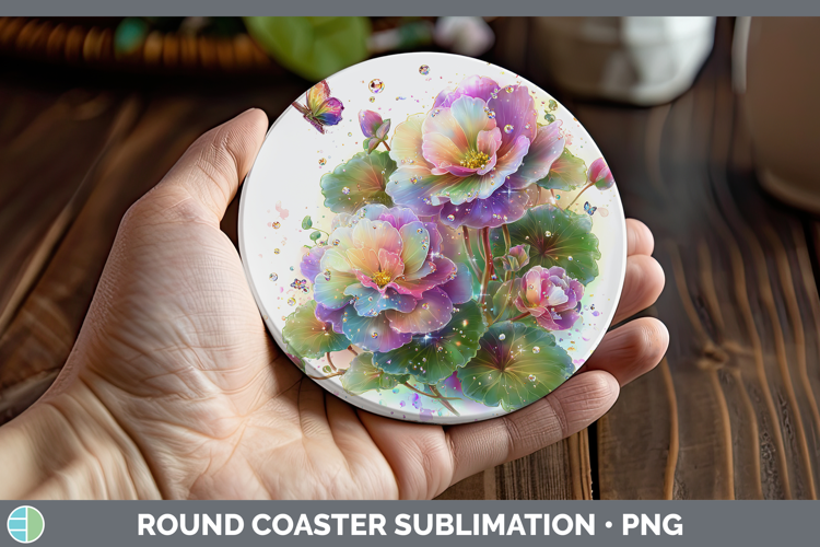 Flowers 02 Rainbow Summer Begonia Round Coaster Sublimation