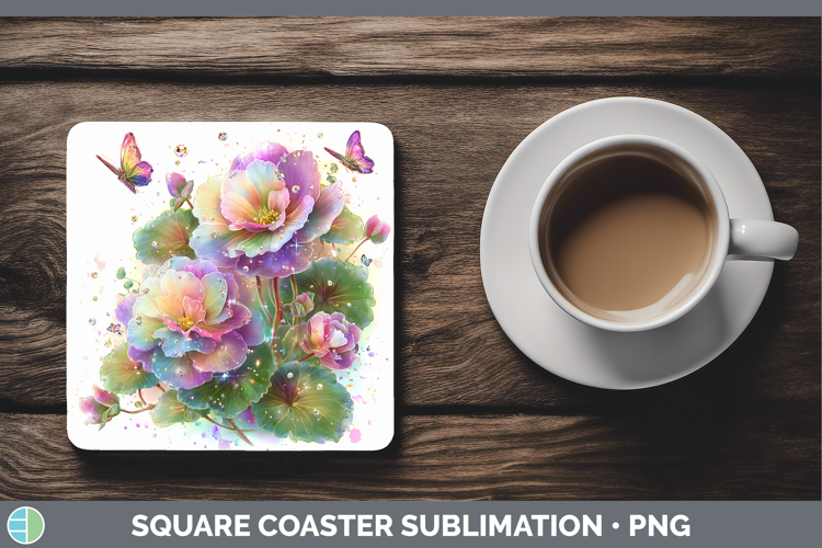 Flowers 02 Rainbow Summer Begonia Square Coaster Sublimation