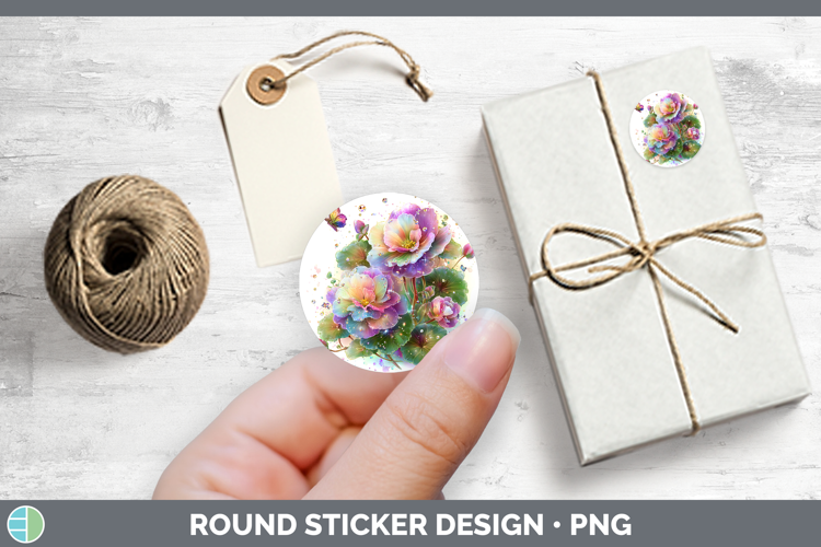 Flowers 02 Rainbow Summer Begonia Stickers | Round Labels De