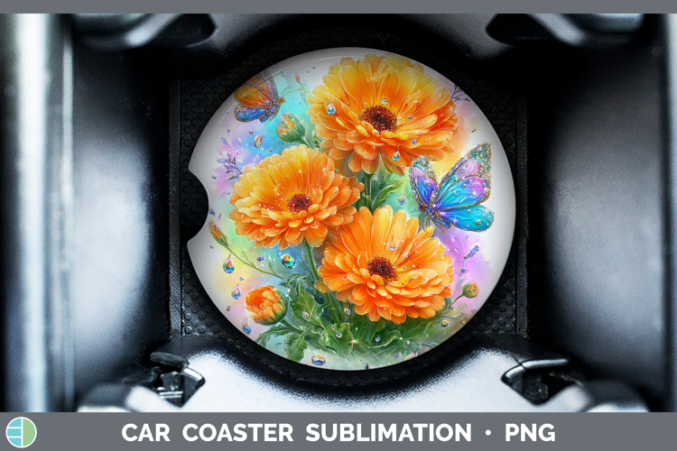 Flowers 02 Rainbow Summer Calendula Car Coaster Sublimation