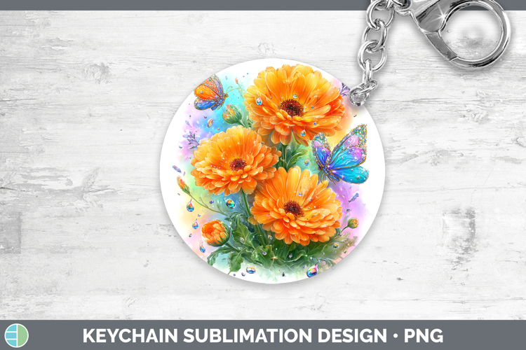 Flowers 02 Rainbow Summer Calendula Keychain Sublimation Key