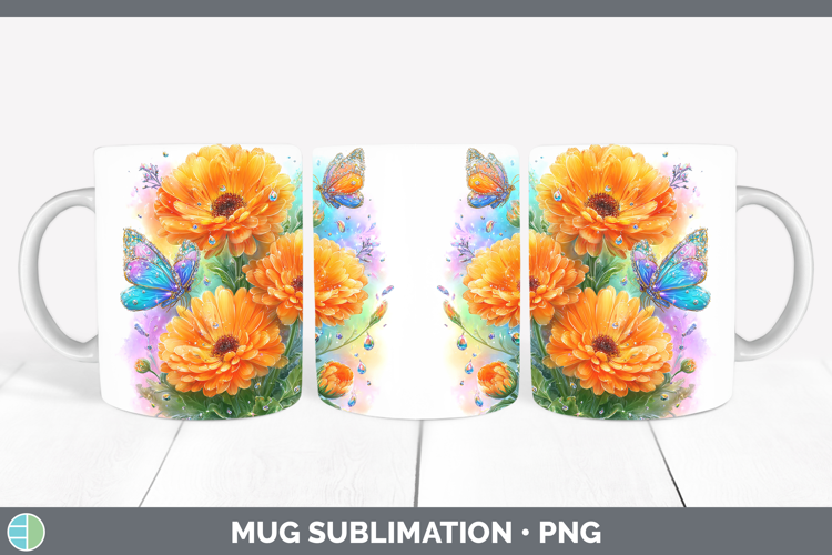 Flowers 02 Rainbow Summer Calendula Mug Wrap Sublimation Cof