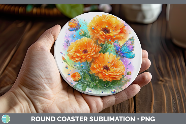 Flowers 02 Rainbow Summer Calendula Round Coaster Sublimatio