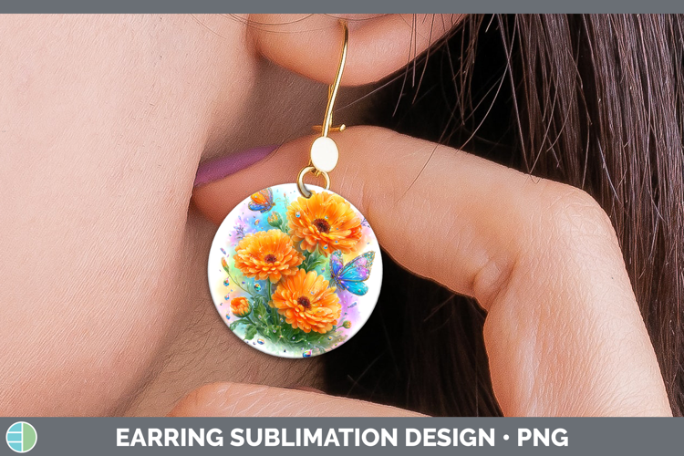 Flowers 02 Rainbow Summer Calendula Round Earrings Sublimati