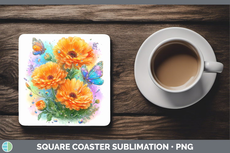 Flowers 02 Rainbow Summer Calendula Square Coaster Sublimati