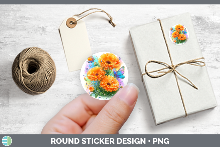 Flowers 02 Rainbow Summer Calendula Stickers | Round Labels