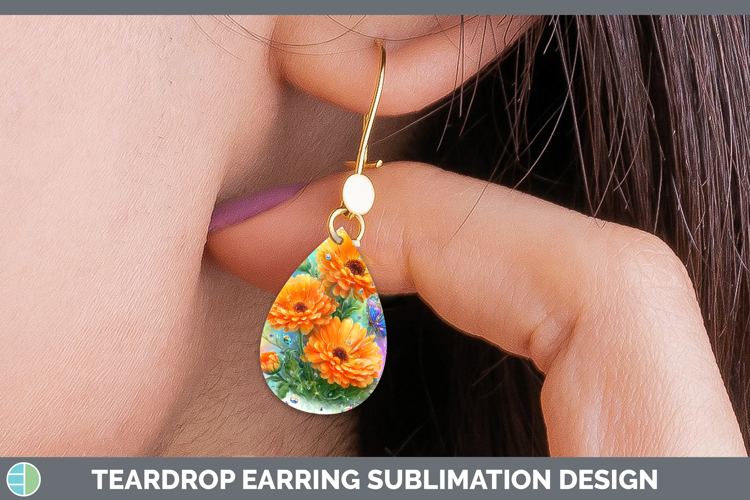 Flowers 02 Rainbow Summer Calendula Teardrop Earrings Sublim