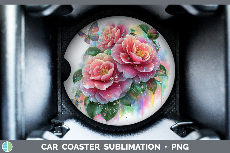 Flowers 02 Rainbow Summer Camellia Car Coaster Sublimation