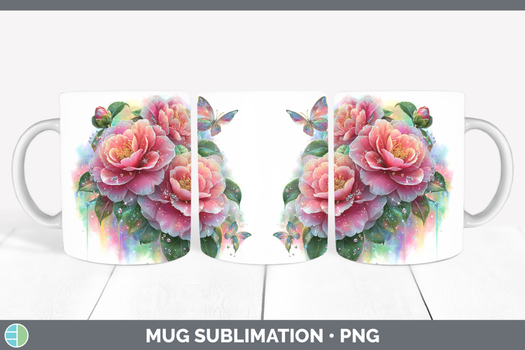Flowers 02 Rainbow Summer Camellia Mug Wrap Sublimation Coff
