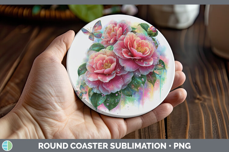 GorgeousFlowers 02 Rainbow Summer Round Coaster design.