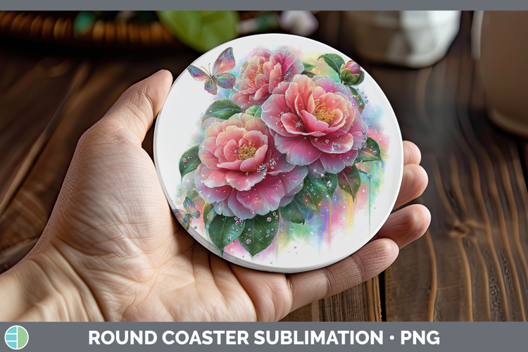Flowers 02 Rainbow Summer Camellia Round Coaster Sublimation