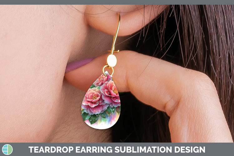 Flowers 02 Rainbow Summer Camellia Teardrop Earrings Sublima