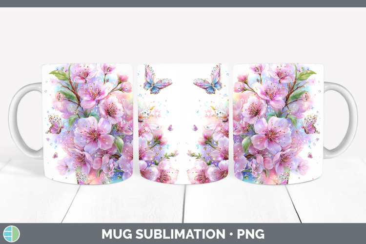 Flowers 02 Rainbow Summer Cherry Blossom Mug Wrap Sublimatio
