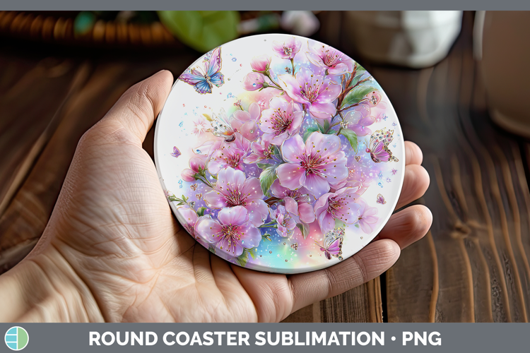 Flowers 02 Rainbow Summer Cherry Blossom Round Coaster Subli