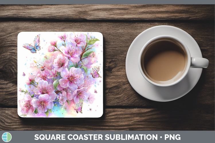 Flowers 02 Rainbow Summer Cherry Blossom Square Coaster Subl