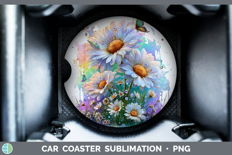 Flowers 02 Rainbow Summer Daisy Car Coaster Sublimation Des