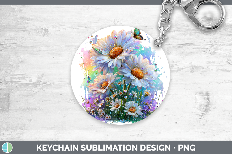 Flowers 02 Rainbow Summer Daisy Keychain Sublimation Keyring