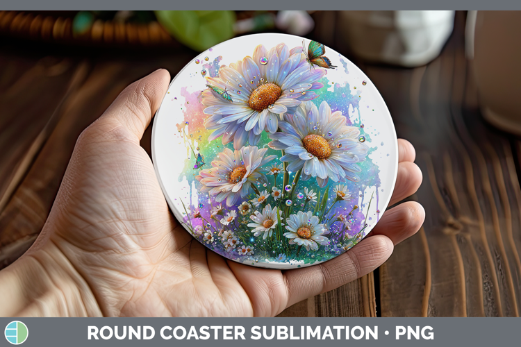 Flowers 02 Rainbow Summer Daisy Round Coaster Sublimation Co