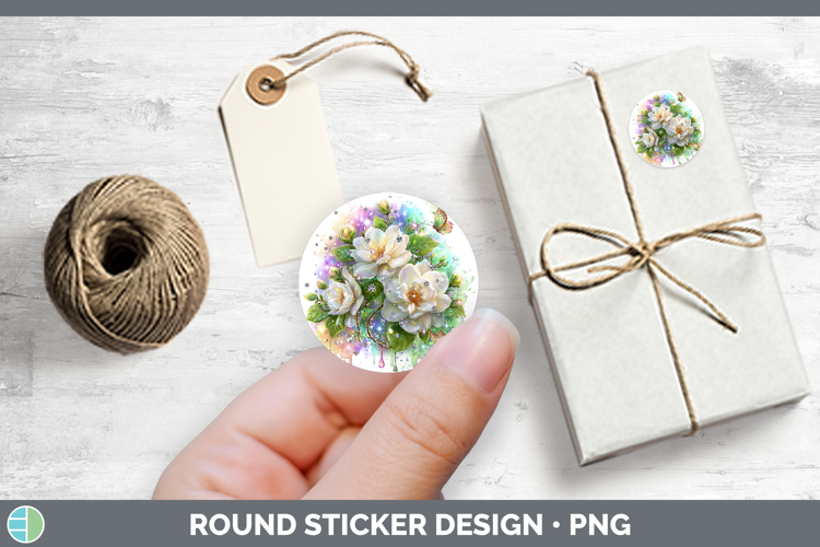 Flowers 02 Rainbow Summer Gardenia Stickers | Round Labels D