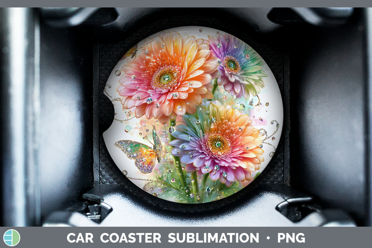 Flowers 02 Rainbow Summer Gerbera Daisy Car Coaster Sublimat