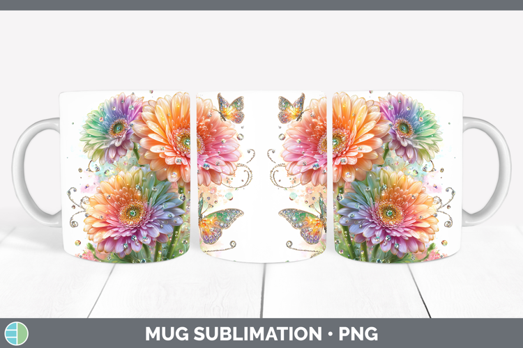 Flowers 02 Rainbow Summer Gerbera Daisy Mug Wrap Sublimation
