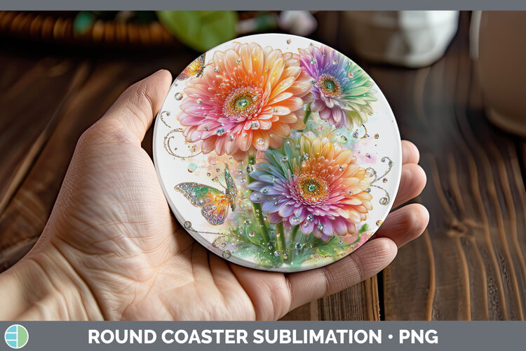 GorgeousFlowers 02 Rainbow Summer Round Coaster design.